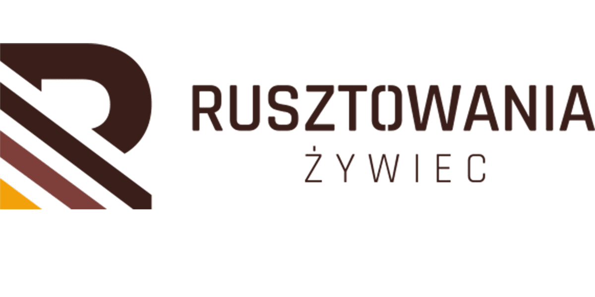 Logo firmy RUSZTOWANIA ŻYWIEC, przedstawiające stylizowaną literę 